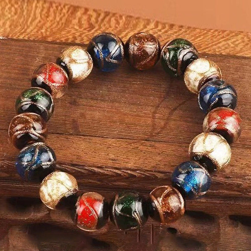 Style Fragrant Gray Colored Glaze Five Elements Lucky Swallowing Gold Bracelet