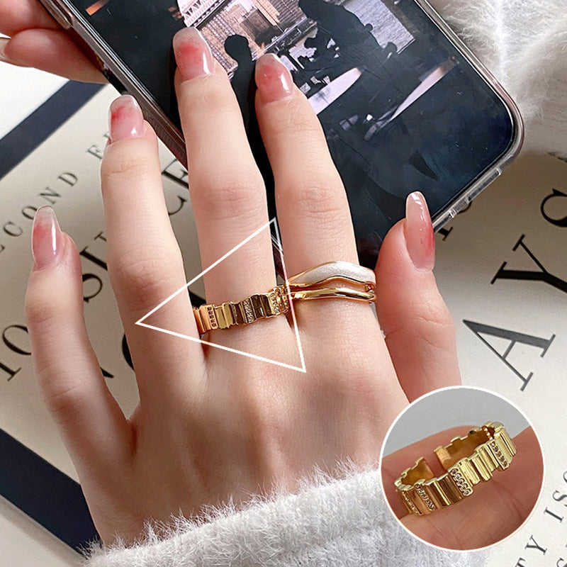 Korean Style Checkerboard Female Retro Fashion Personalized Mesh Design Open Rings