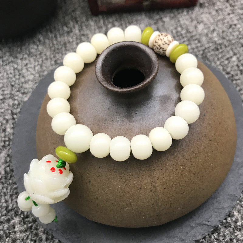 Women's & Men's Root White Jade Lotus Rosary Seed Scenic Bracelets