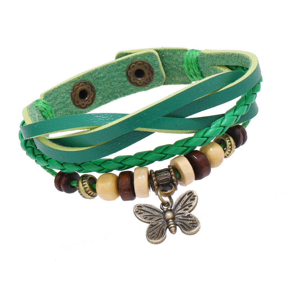 Fashion Artistic Butterfly Leaves Wooden Bead Adjustable Bracelets