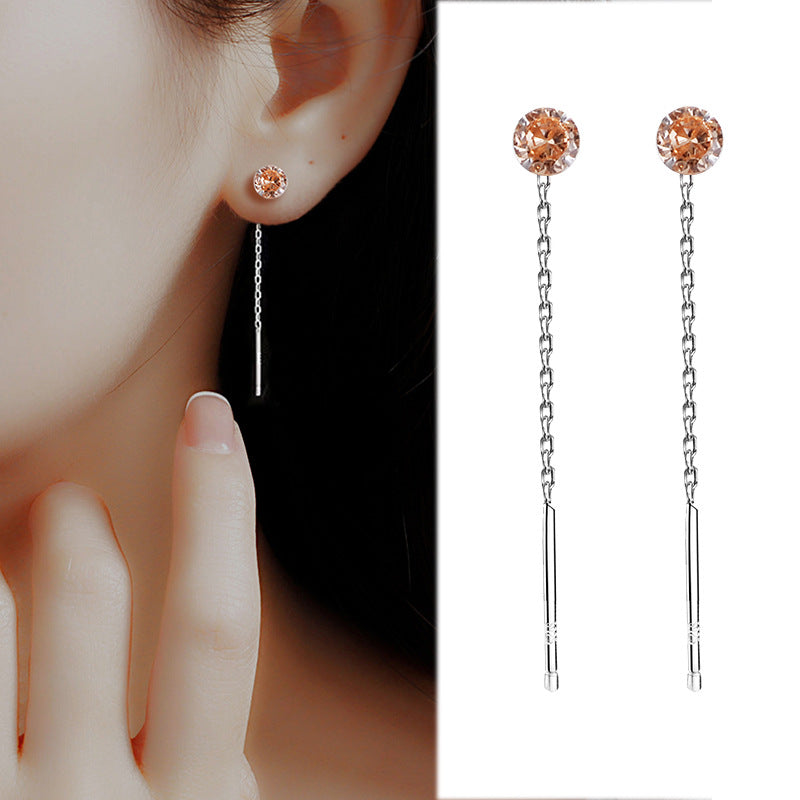 Women's Sterling Sier Inlaid Hanging Temperament Wild Color Zircon Earrings