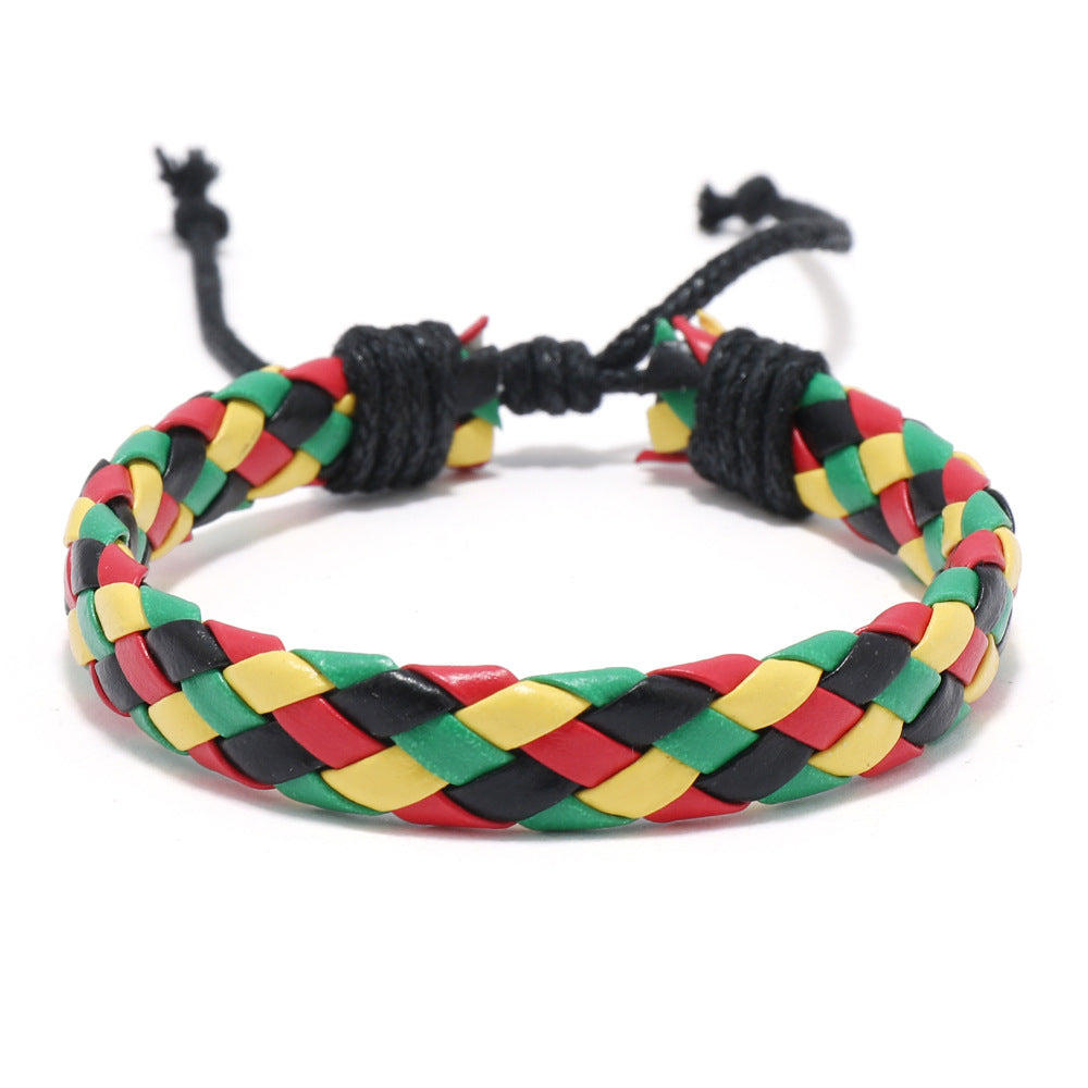 Hand-woven Black Leather Cord Adjustable Unisex Bracelets