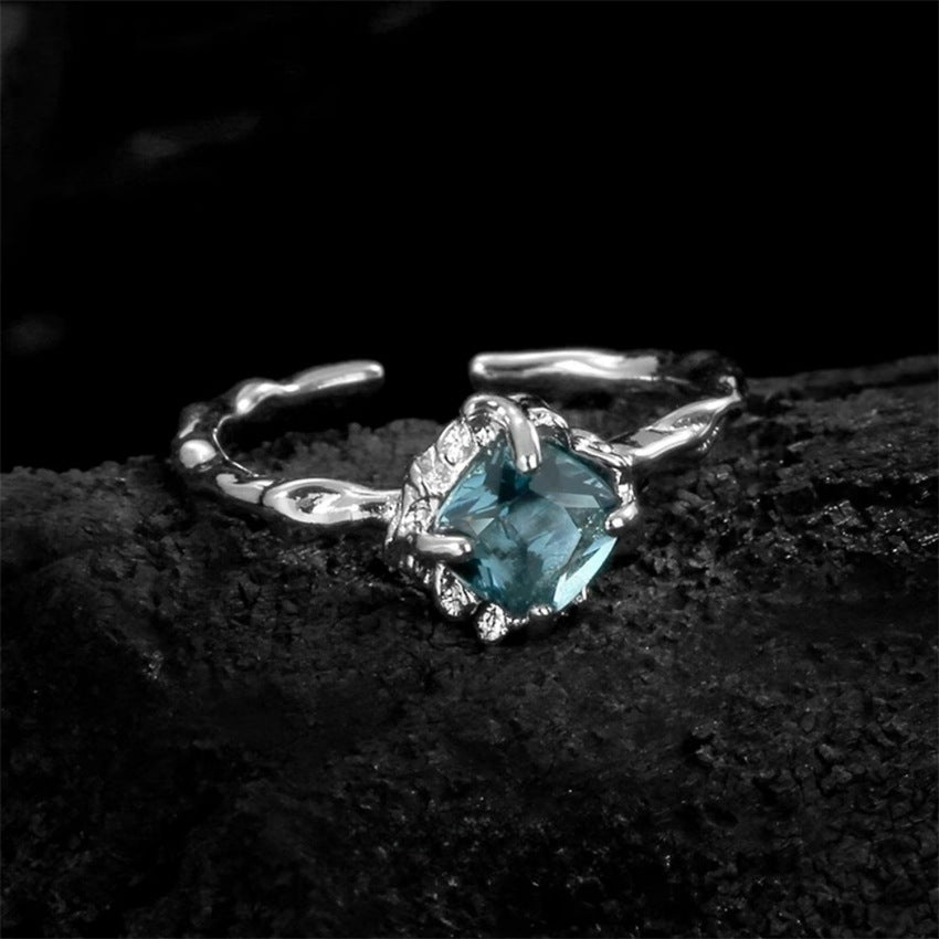 Design Blue Zircon Female Style Index Finger With Opening Geometric Ring