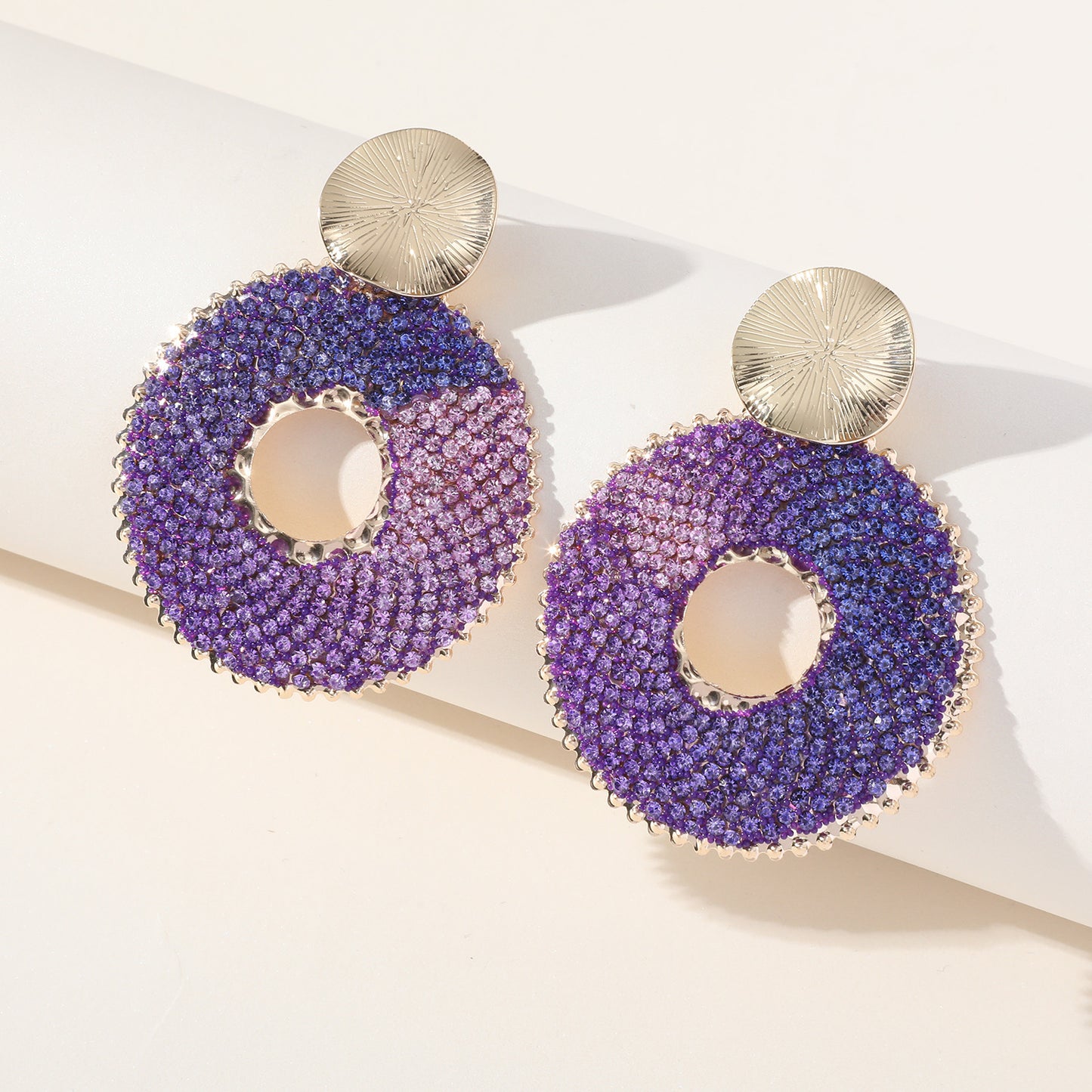 Color Gradient Sticky Rhinestone Design High-grade Earrings