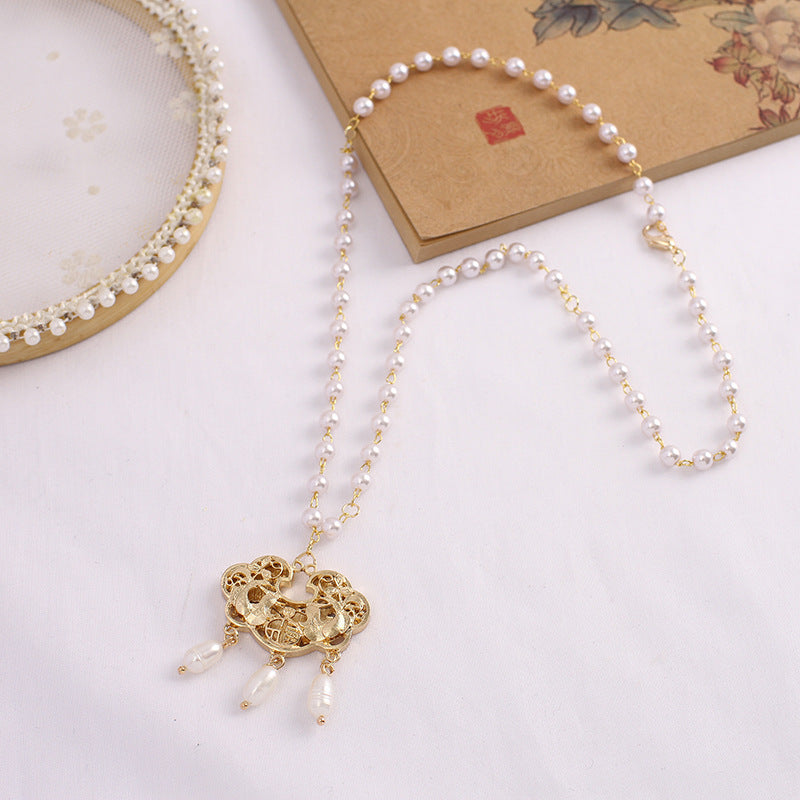 Safety Lock Pearl Of Precious Stones Ming Han Chinese Clothing Necklace