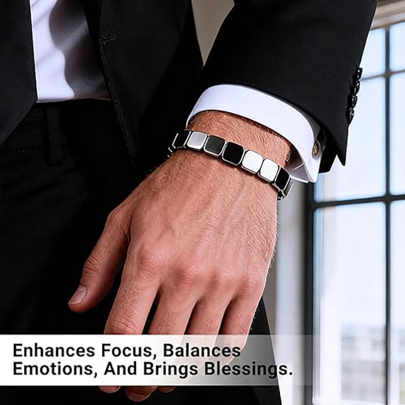 Men's Square Hematite Elastic Mixed Fashion Beaded Bracelet