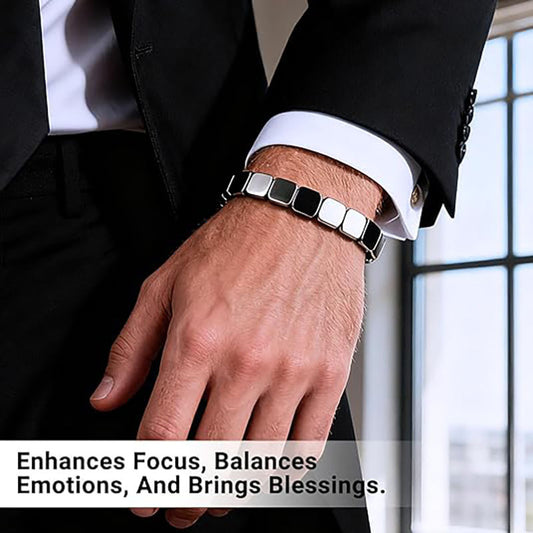 Men's Square Hematite Elastic Mixed Fashion Beaded Bracelet
