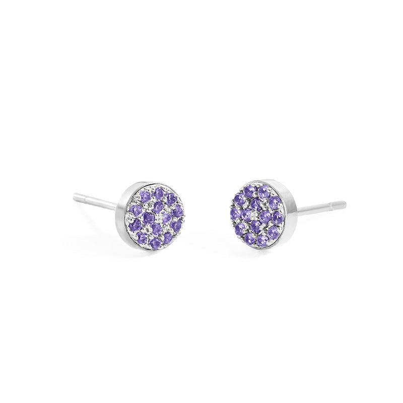 Women's Stainless Steel Petite Round Full Diamond Gold Earrings