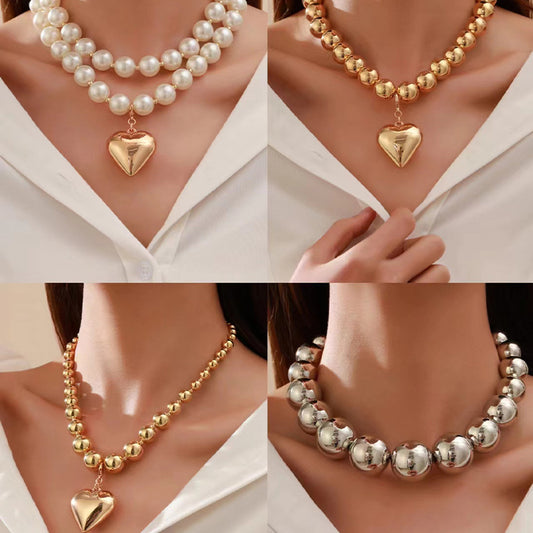 Women's Exaggerated Big Round Bead Punk Short Necklace
