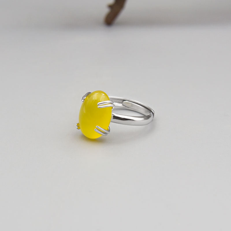 Women's Sterling Sier Universal Setting Inlaid Processing Amber Ring