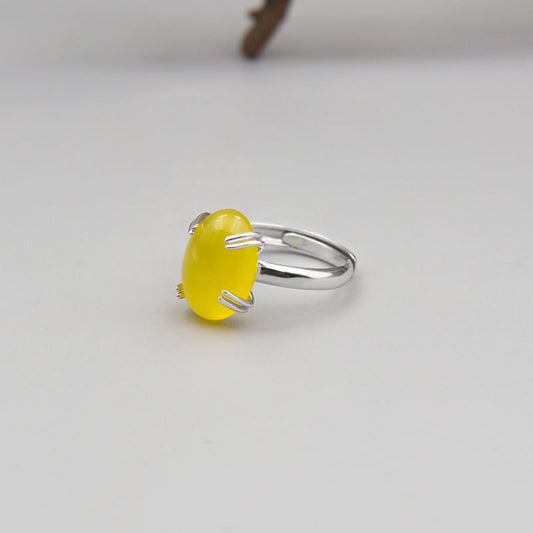 Women's Sterling Sier Universal Setting Inlaid Processing Amber Ring