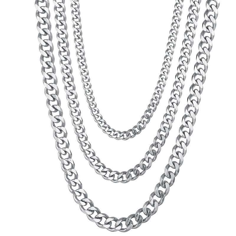 Men's Stainless Steel Hip Hop Six-sided Grinding Cuban Link Chain Titanium Necklaces