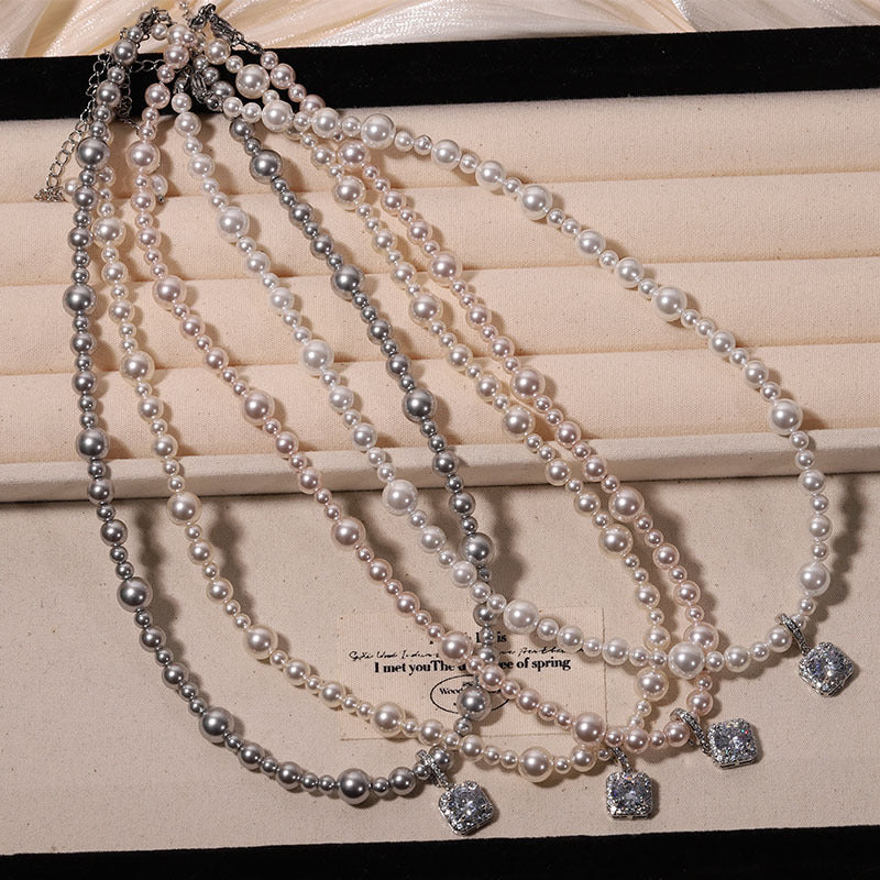 Women's Square Diamond Natural Shell Pearls Pearl Necklaces