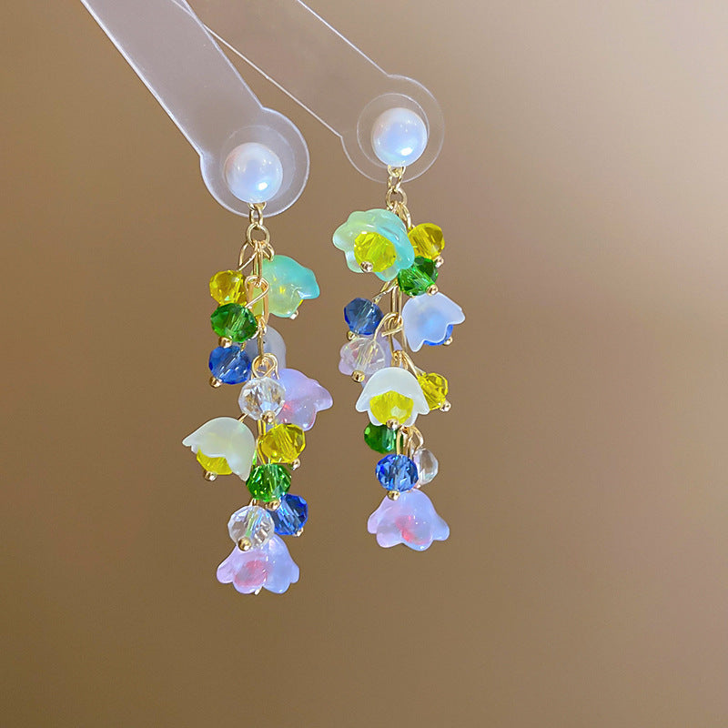 Women's Sier Crystal Flowers Exquisite Sweet Light Rings