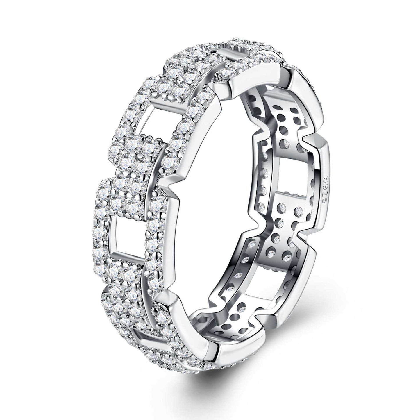Women's Sier Pave Elegant Light Luxury Couple Moissanite Niche High Ring