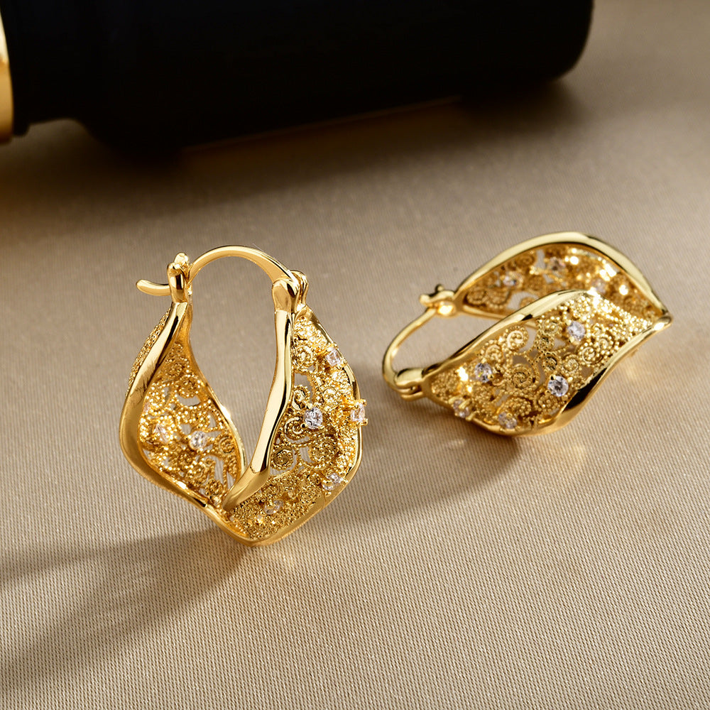 Inlaid Hemp Pattern Zirconium Clip Advanced Exquisite Temperament Entry Lux Ear Buckle