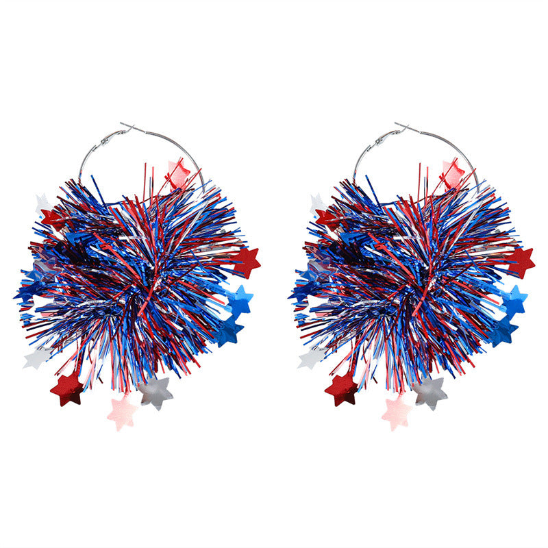Red White Blue Bright Silk Exaggerated Personalized Holiday Atmosphere Earrings