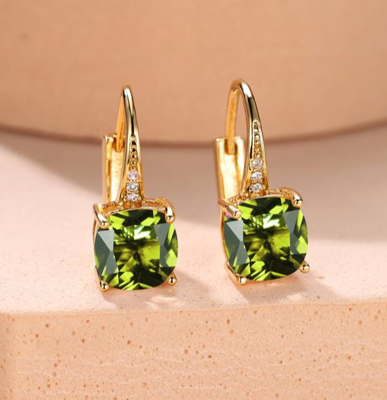 Women's Square Zircon Inlaid Ear Hook Korean Fashion Style Stud Earrings