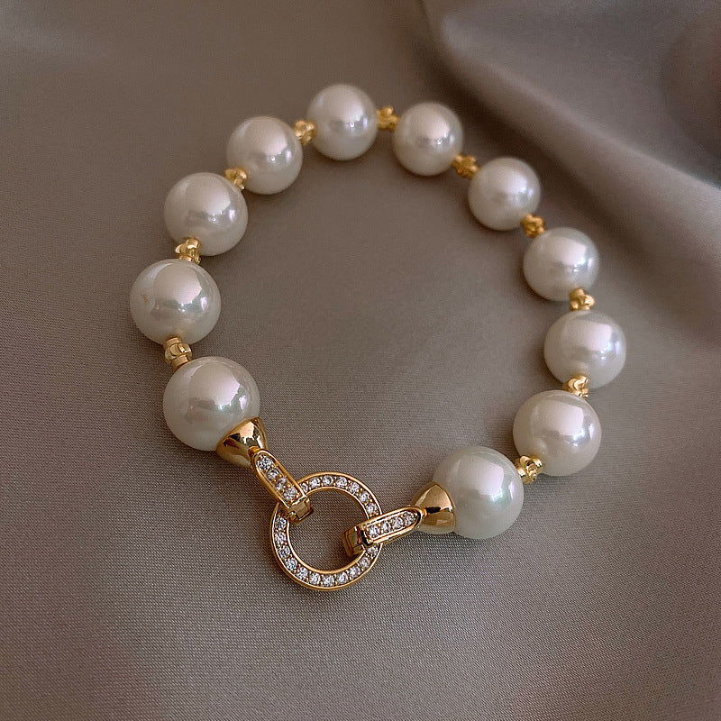 Women's Electroplated Zircon Circle Pearl Fashionable Elegant Versatile Retro Affordable Luxury Bracelet