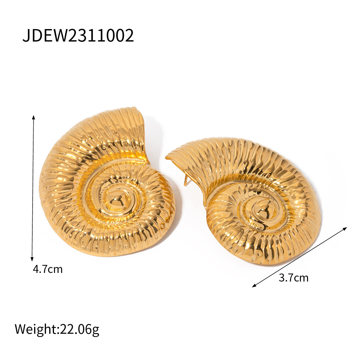 Women's Designer Model Style Gold Stainless Steel Conch Spiral Earrings