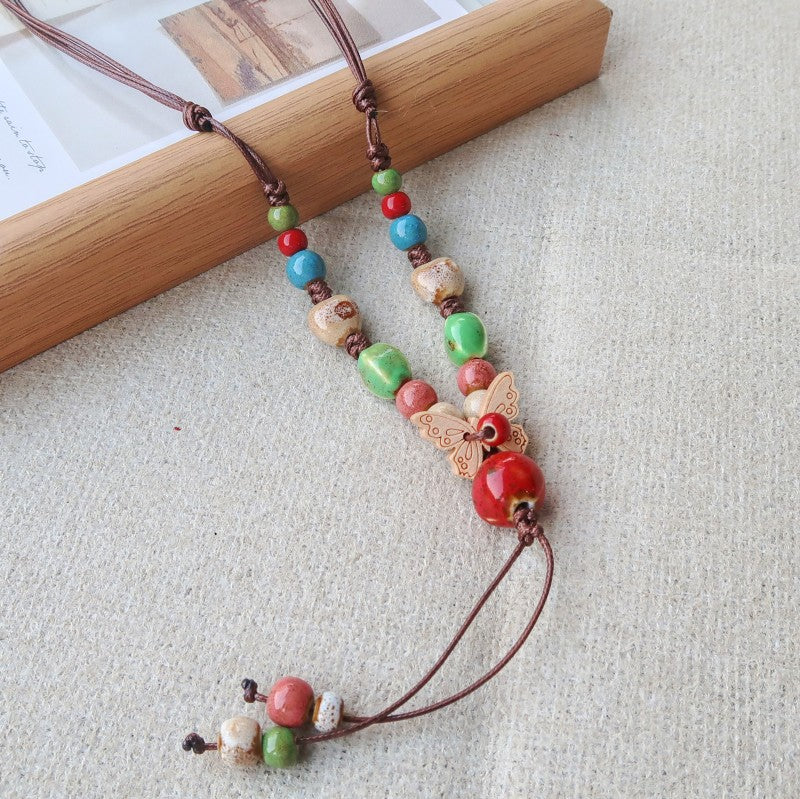 Women's Vintage Ethnic Style Ceramic Long Sweater Necklace