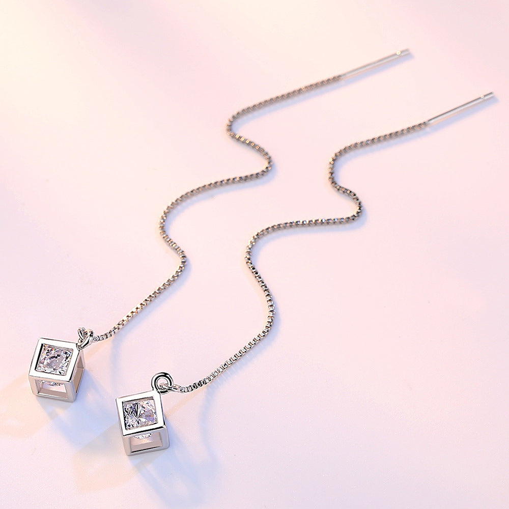 Chain Tassel Diamond Cube Long Fashion Simple Ear Line