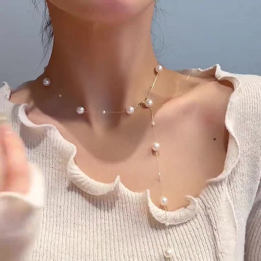 French Style Pearl Grace Tassel Clavicle Chain Necklace