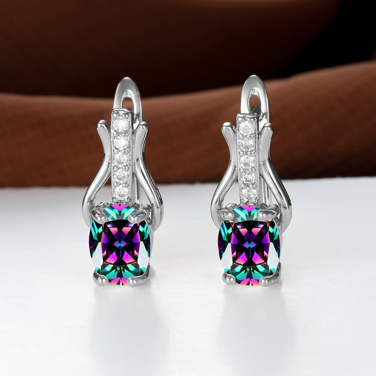 Pomegranate Red Crystal Champagne Gold Ear Clip Earrings