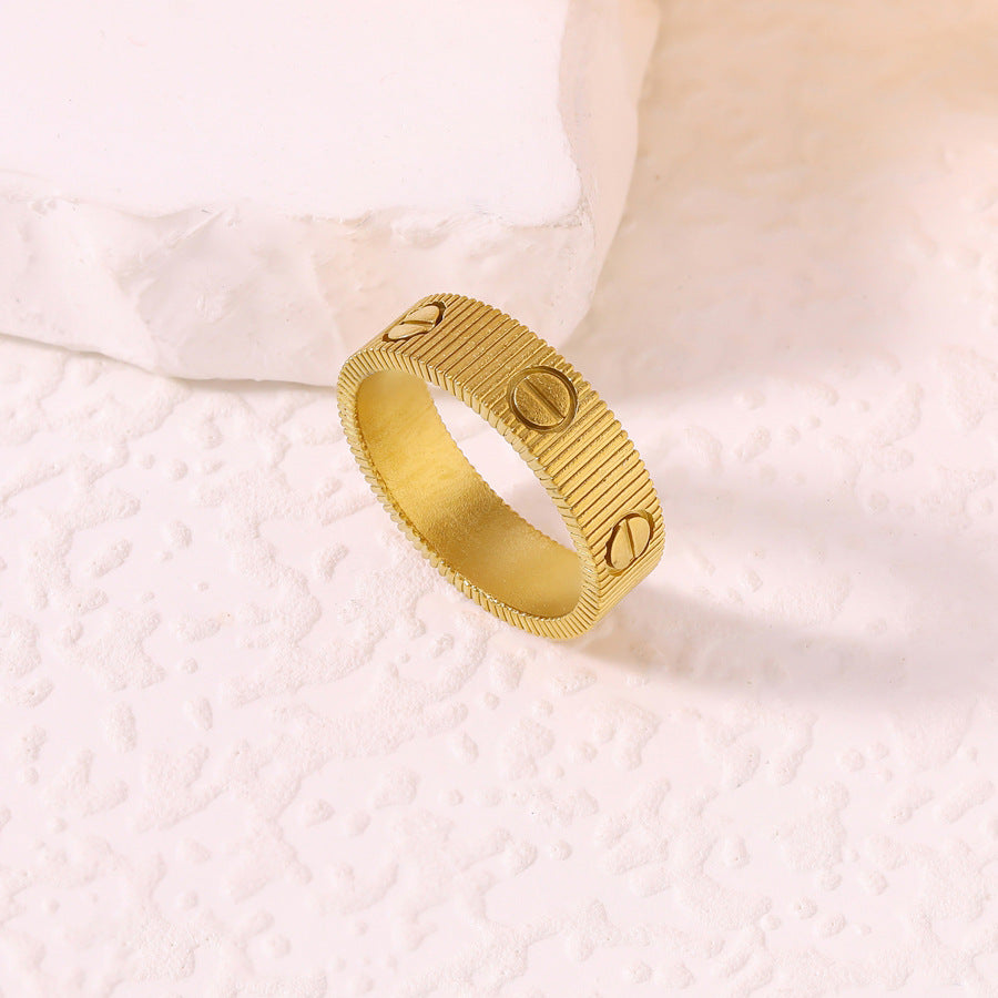 Women's & Men's Screw For Couple Simple Gear Pattern Stainless Rings