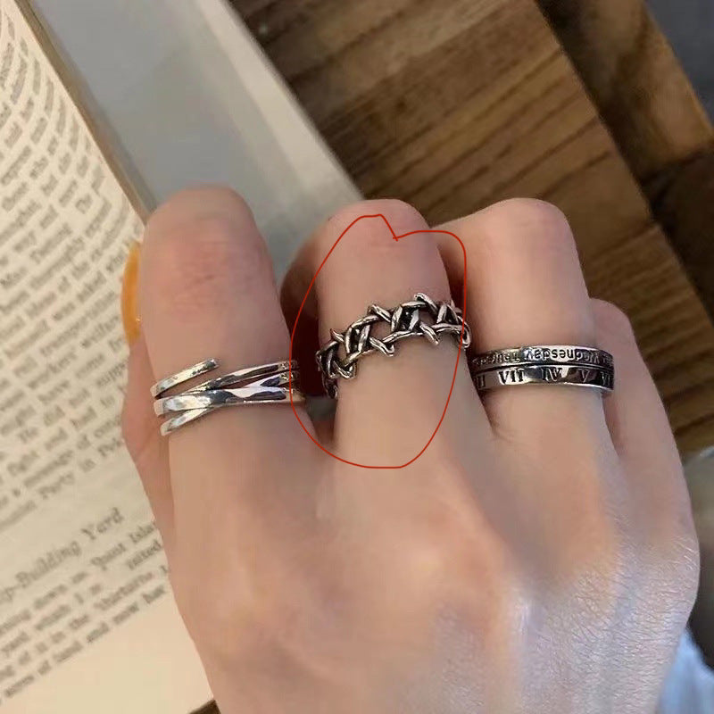 Women's & Men's Punk Heavy Wide Face Abstract Art Open Distressed Street Tide Ring