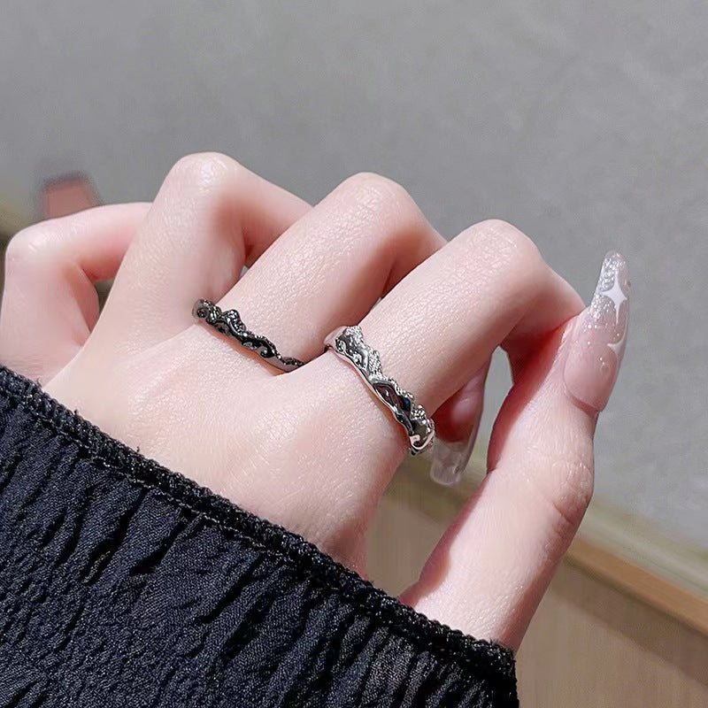 Versatile Simple Couples Openings Design Dark Irregular Couple Personalized Index Ring
