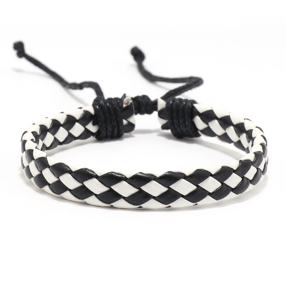 Hand-woven Black Leather Cord Adjustable Unisex Bracelets