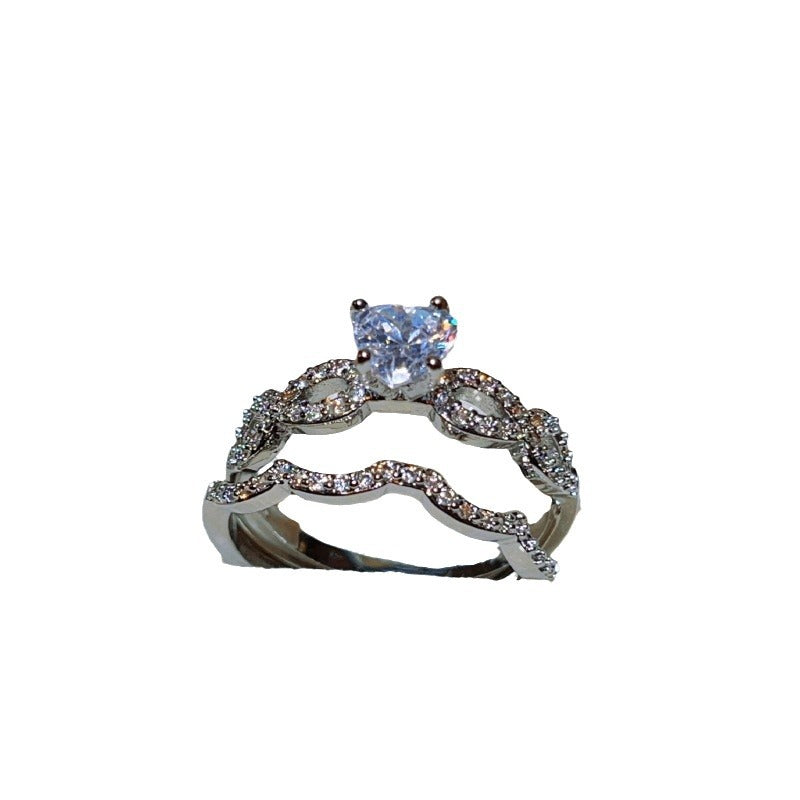 Engagement Love Heart Zircon Inlaid Combination Ring