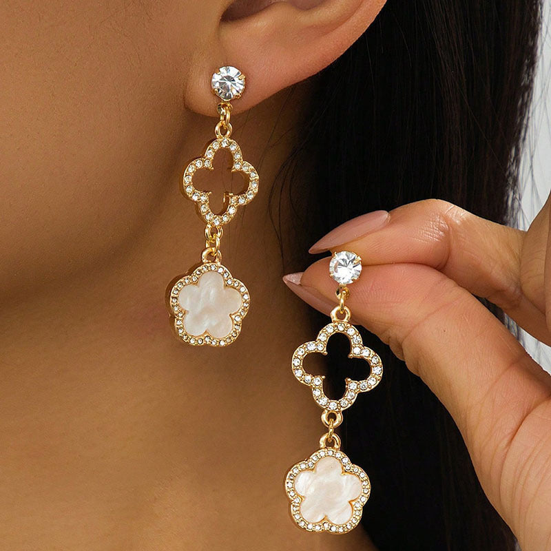 Luxury Four-leaf Clover Rhinestone Female Pink Zircon High Rings