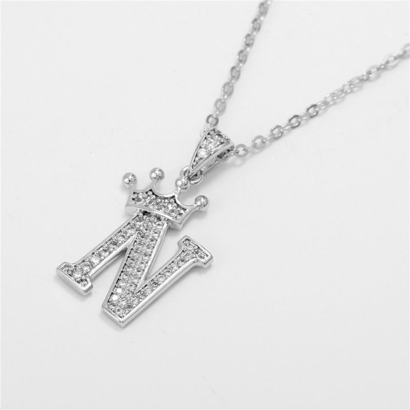 Zircon Crown English Letter Design Gold Clavicle Necklace