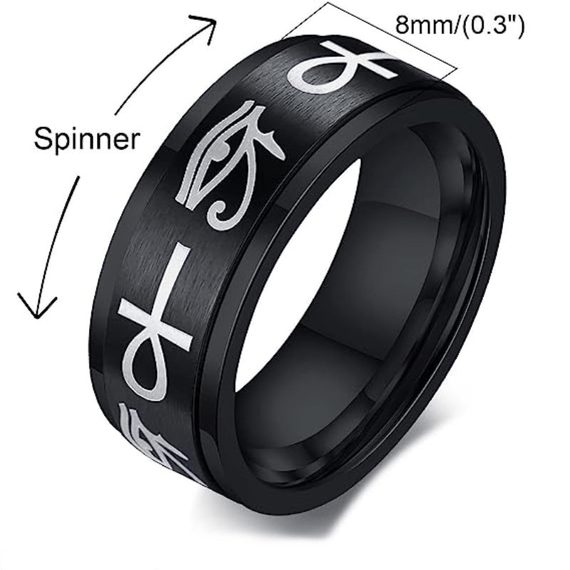 Titanium Steel Marking Cross Horus Eye Rotating Rings