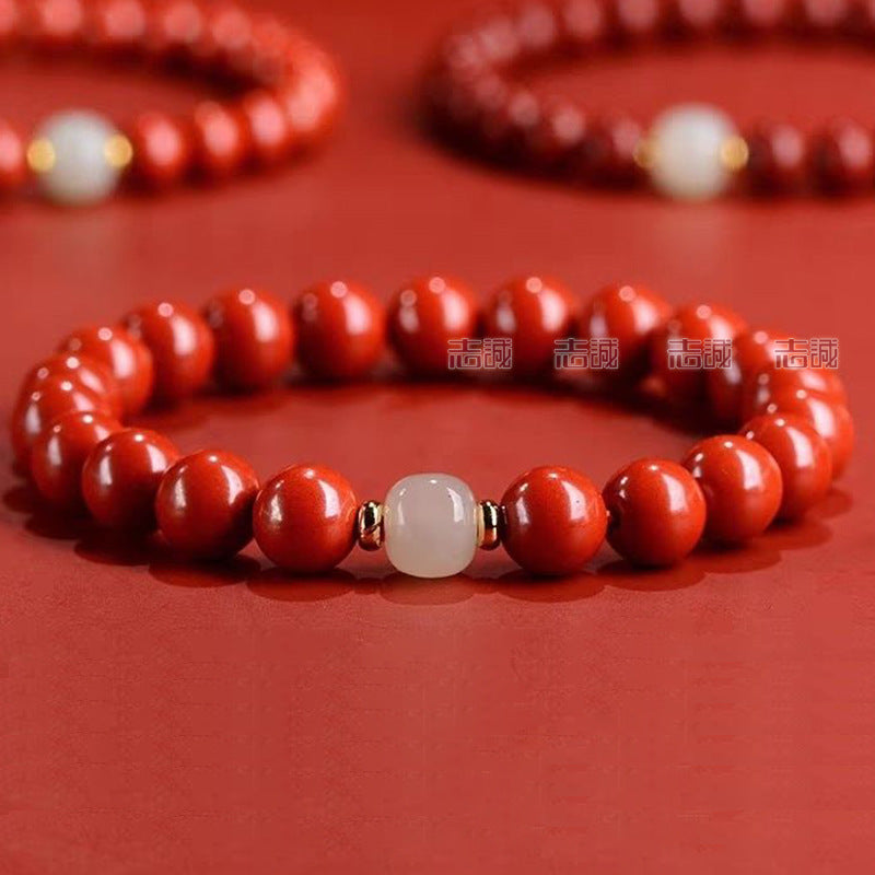 Sand Cinnabar Jade Old Type Barrel Shaped Bead Bracelets