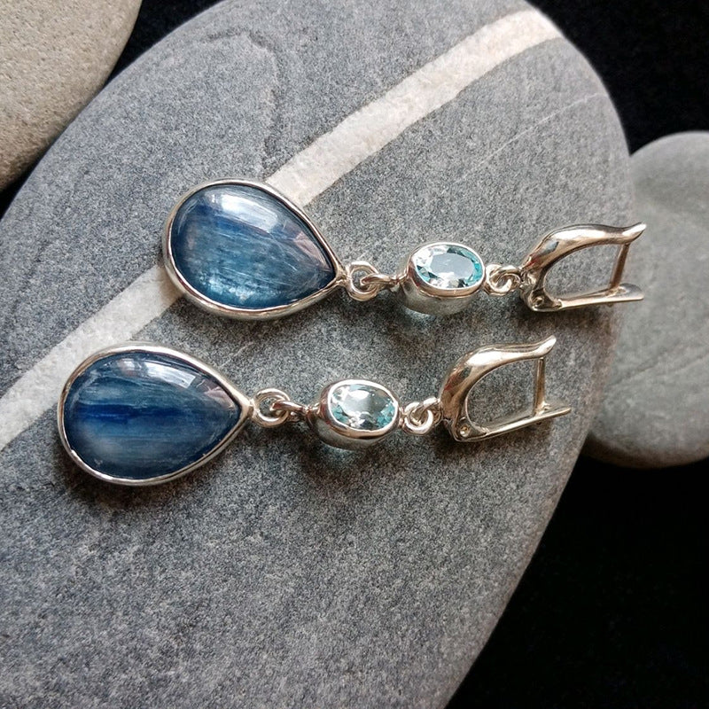 Durable Drop-shaped Blue Gem Handmade Drop Rings