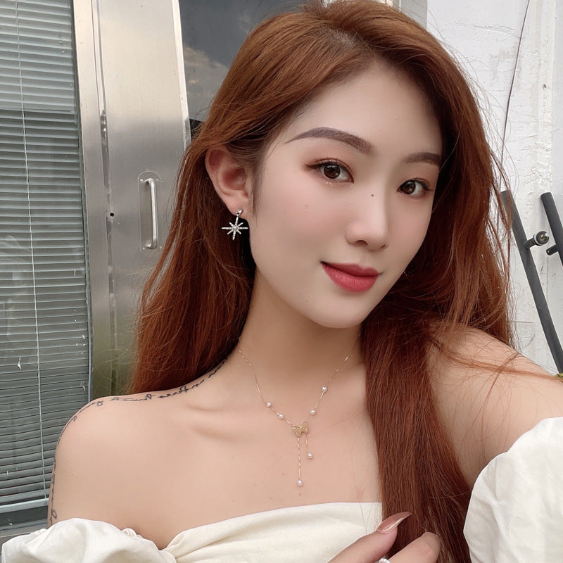 Sier Needle Creative Hot Personality Asymmetric Style Moon Fashion Ear Earrings