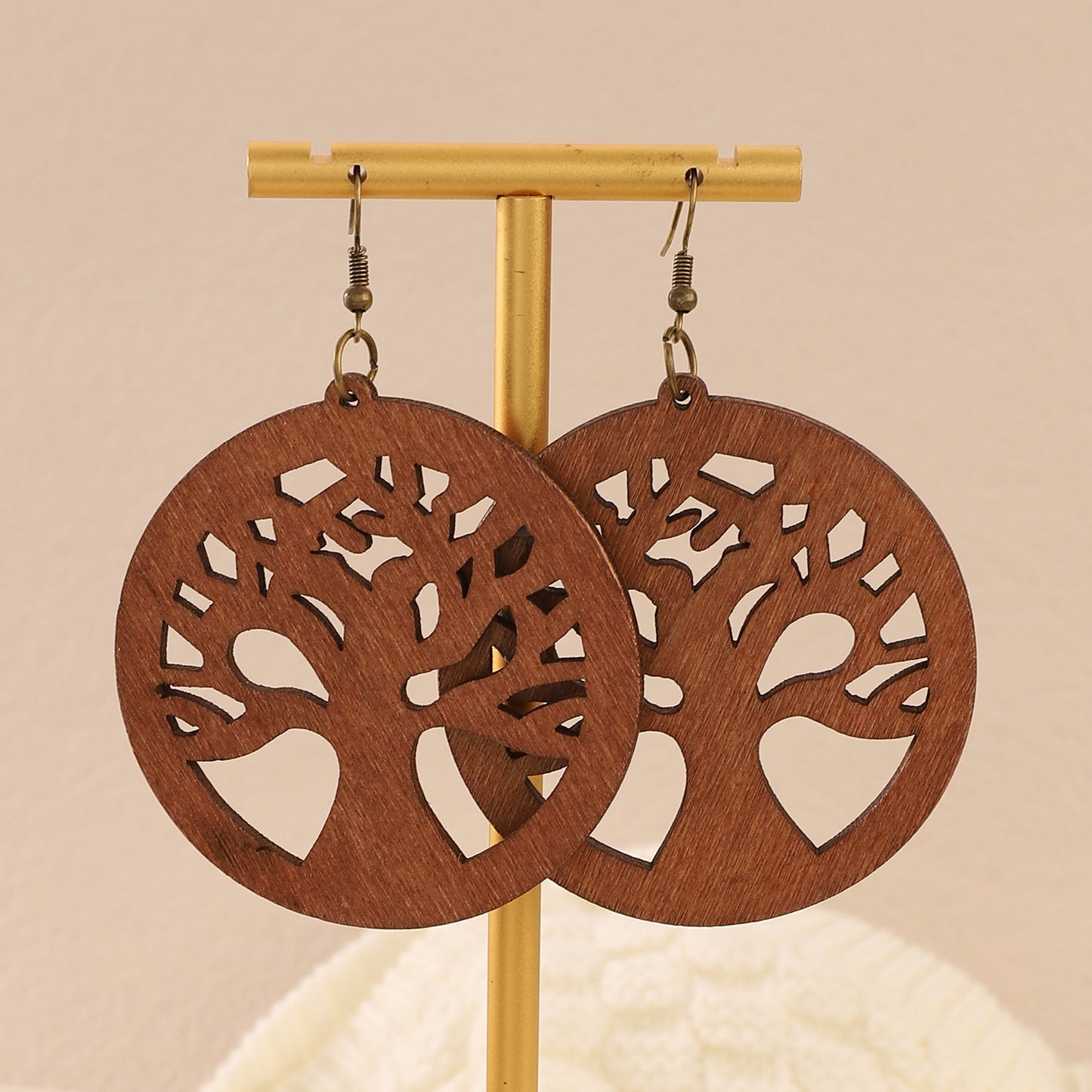 Retro Wood Piece Hollow Lucky Tree Earrings