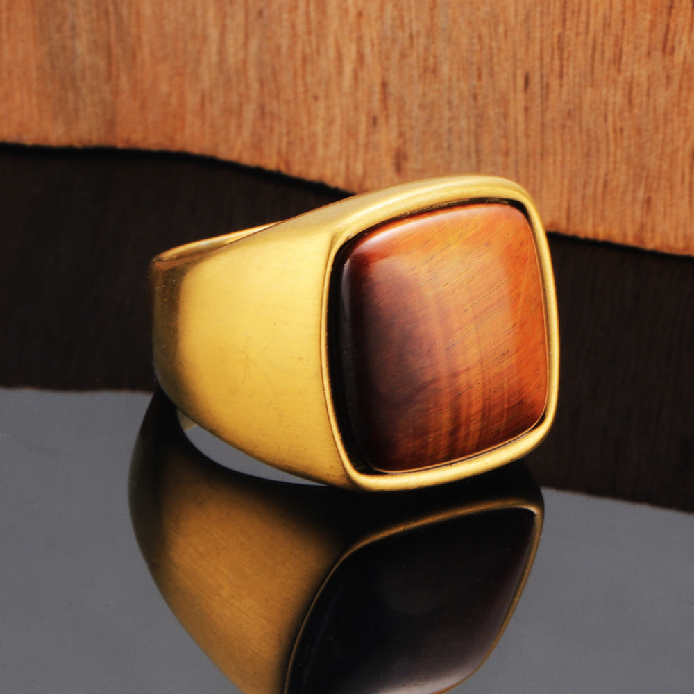 Men's Titanium Steel Retro Trendy Textured Natural Rings