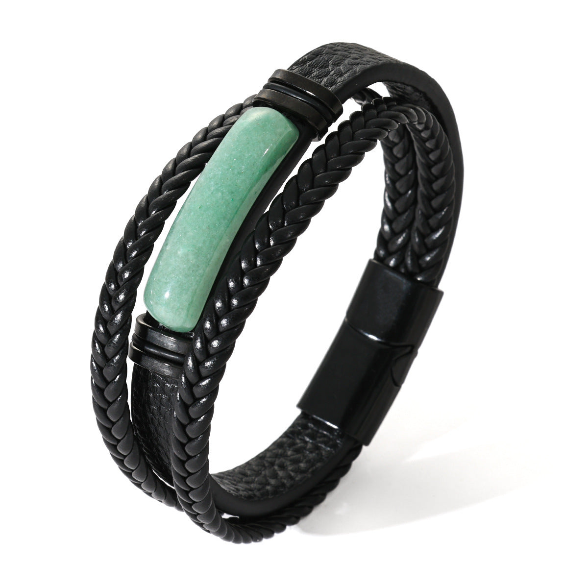 Men's Rope Leather Tigereye Stone Magnetic Buckle Bracelet