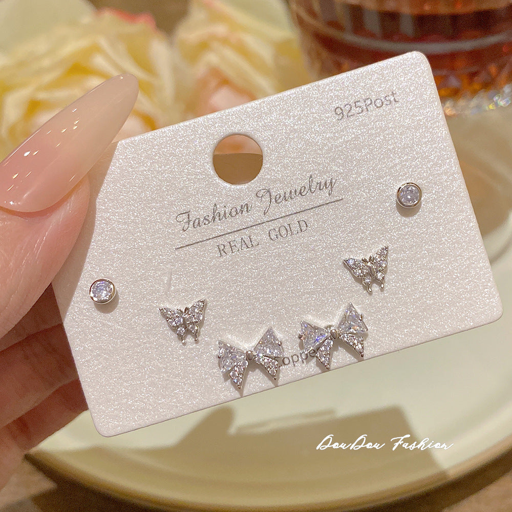 Women's Needle One Card Three Pairs Earings Small Delicate Summer High-grade Stud Earrings
