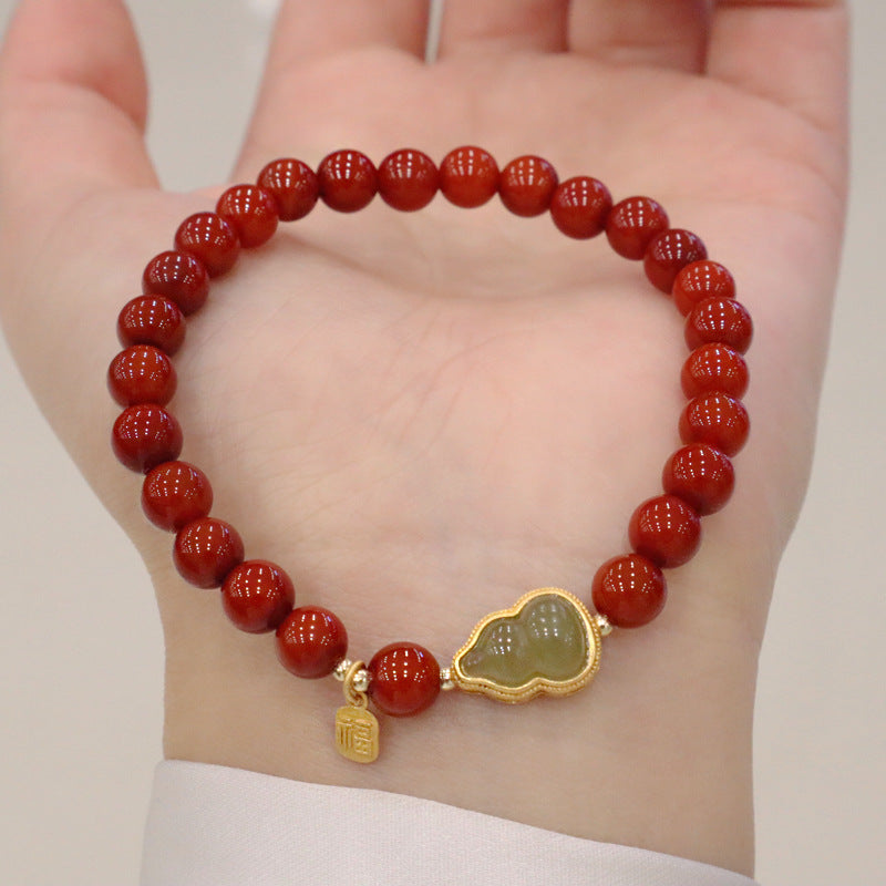 Natural South Red Agate Design High-grade Jade Gourd Bracelet