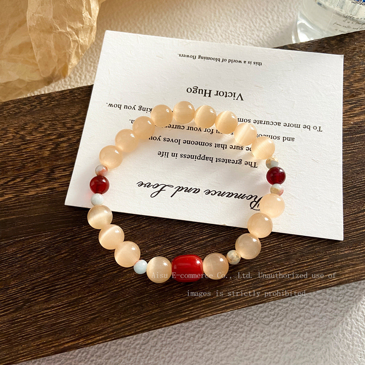 Style Cat Eye Beads Red Agate Good-looking Light Luxury Minority Bracelet