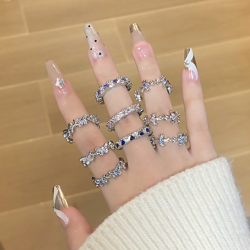 Light Luxury Butterfly High-grade Rhinestone Open Cold Rings