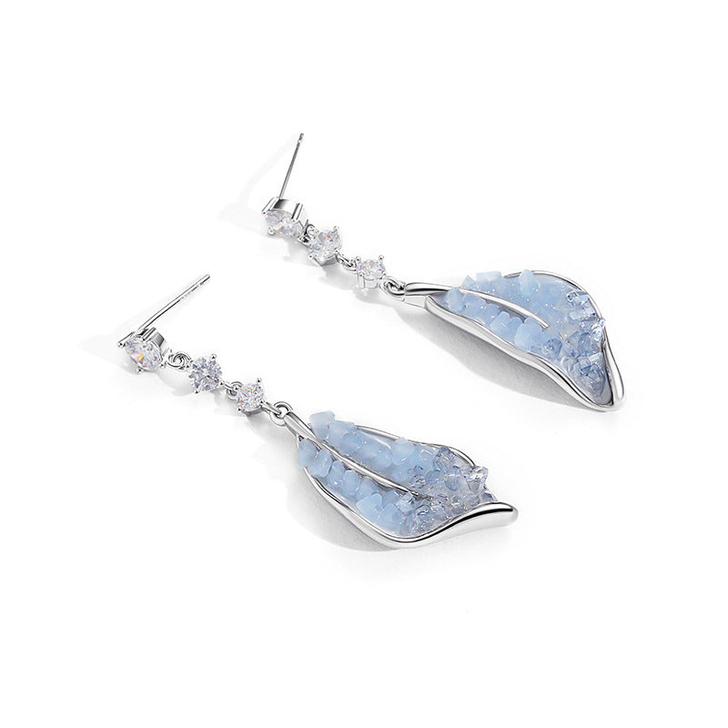 Ice Crystal Leaf-shaped Blue Graceful Light Luxury Earrings