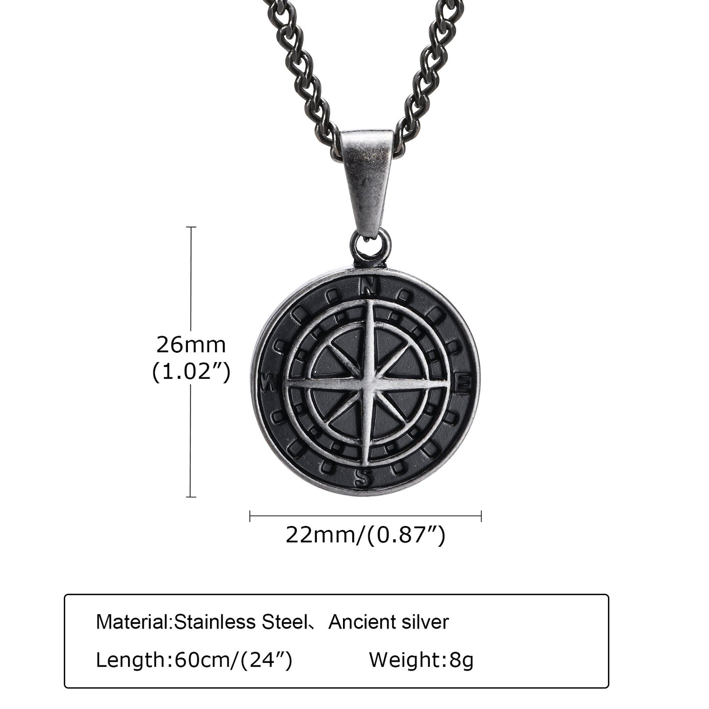 Men's Stainless Steel Compass Gold Coin Hip Pendants