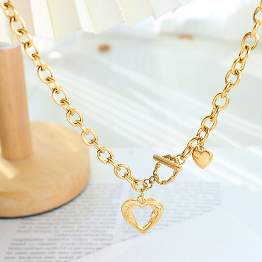 Thick Chain Heart-shaped Buckle Female Titanium Necklaces