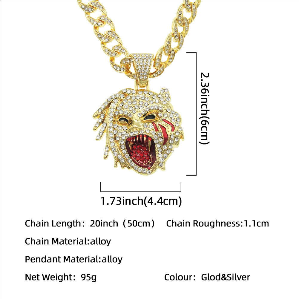 Men's Rap Domineering Diamond Leopard Head Cuban Link Necklaces